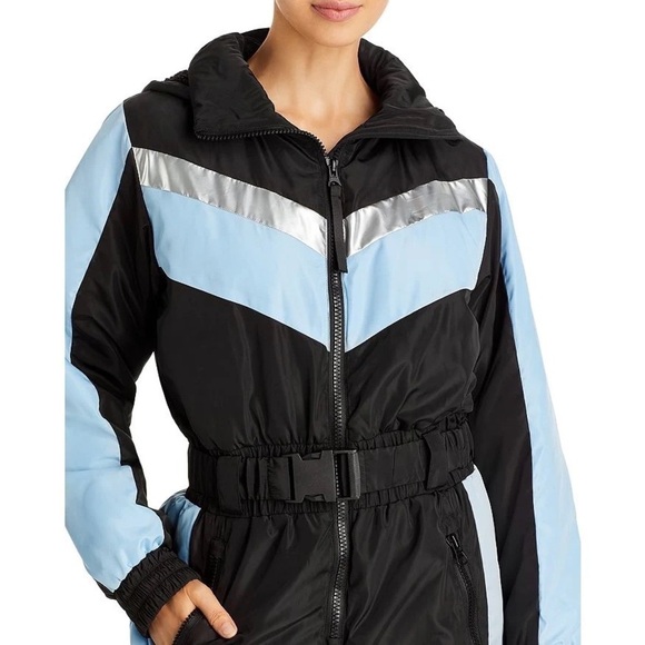 Aqua Colorblock Hooded Zip Ski Suit Blue Black Size S - Picture 2 of 10